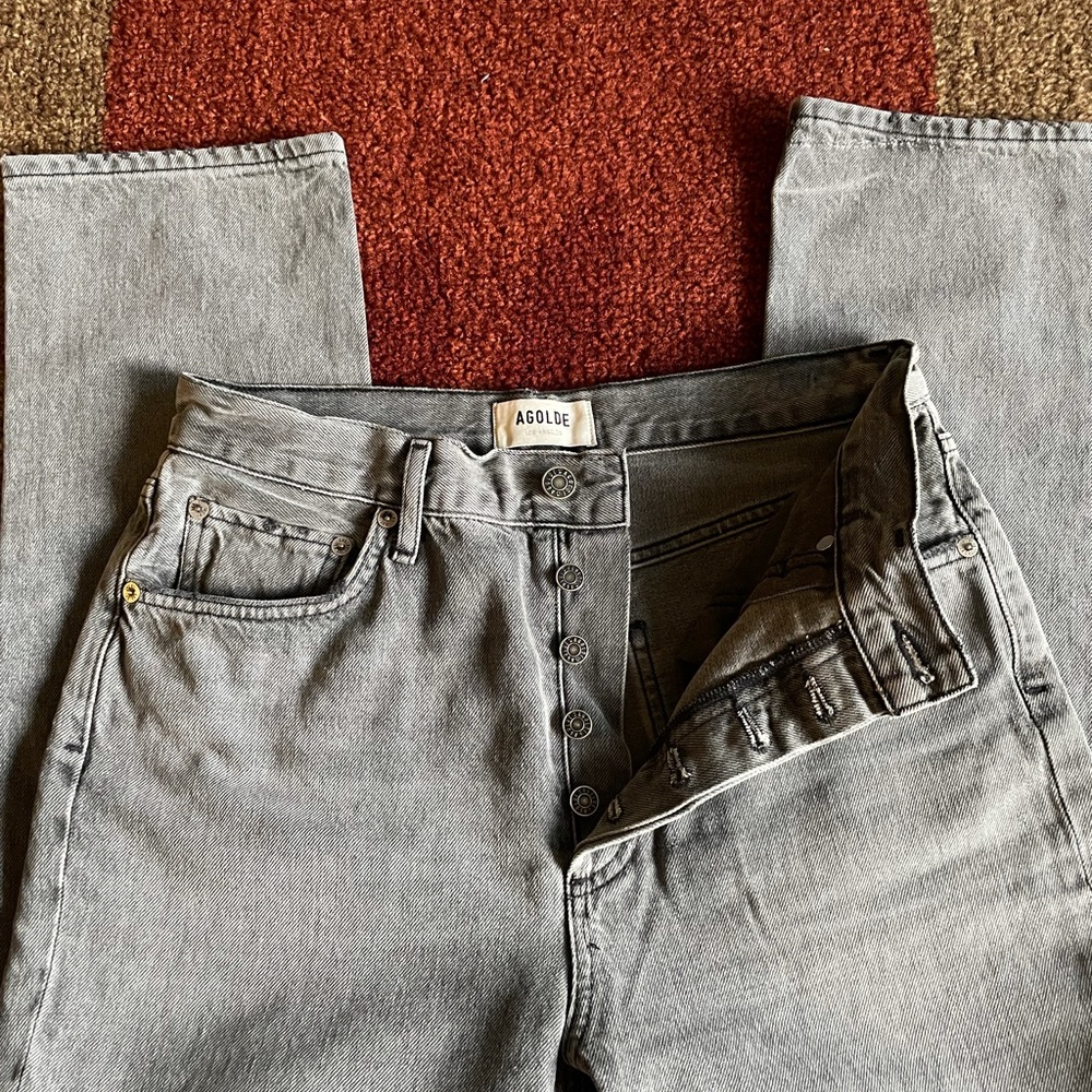 Agolde Riley High-rise Straight Cropped Jeans In Grey